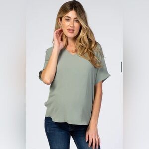 Pinkblush Light Olive Short Sleeve Maternity Blouse- Size S